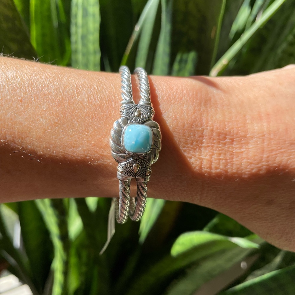 SS/18K Gold Bali Larimar cuff bracelet